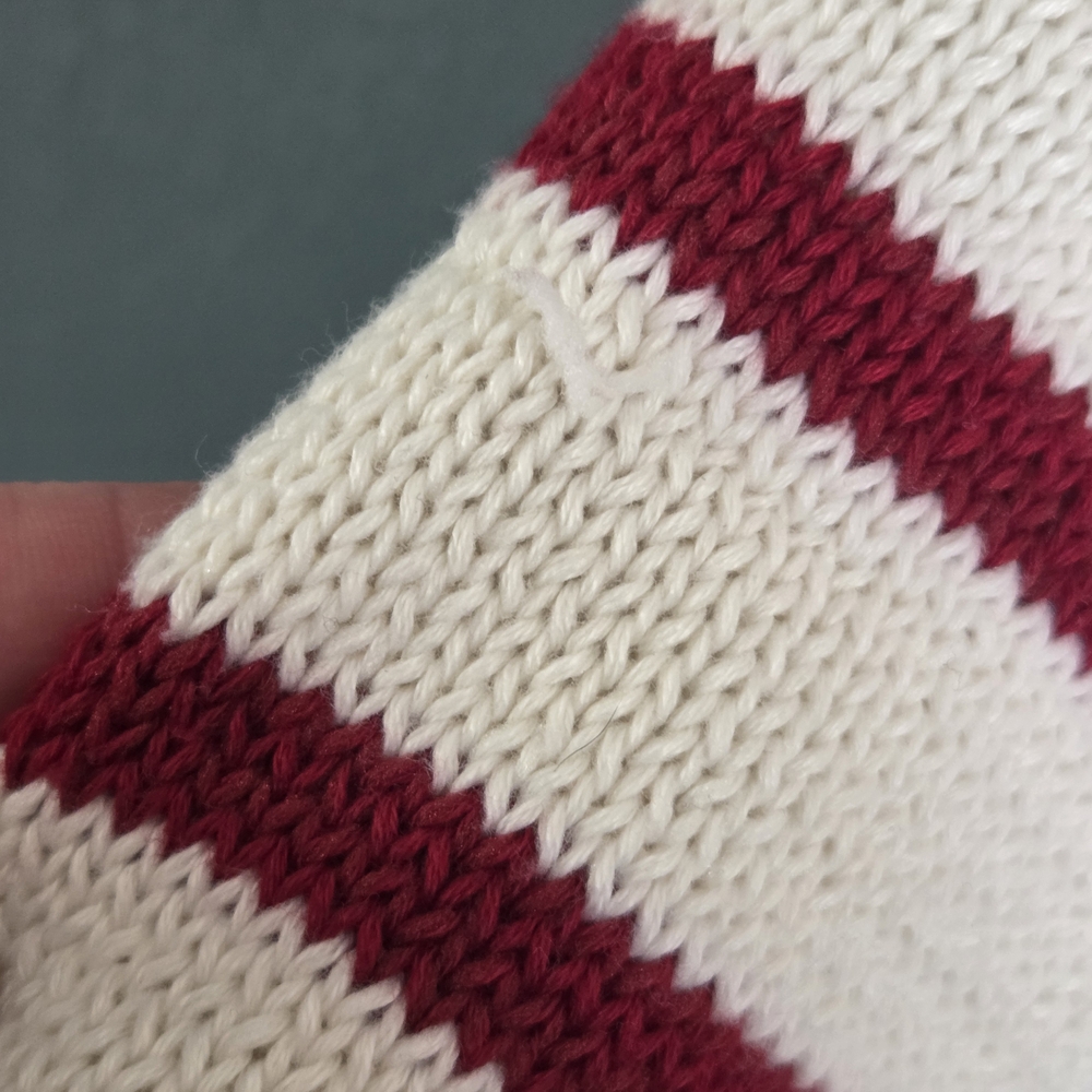 Women's Oversized Cropped Cream and Red Med Size Striped V-Neck Sweater - Picture 6 of 8